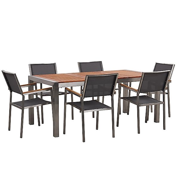 Beliani Gartentisch Set GROSSETO Grau Heller Holzfarbton Silber 90x180x87 günstig online kaufen