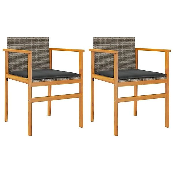 vidaXL Gartenstühle mit Kissen 2 Stk Grau Poly Rattan Massivholz 368712 günstig online kaufen