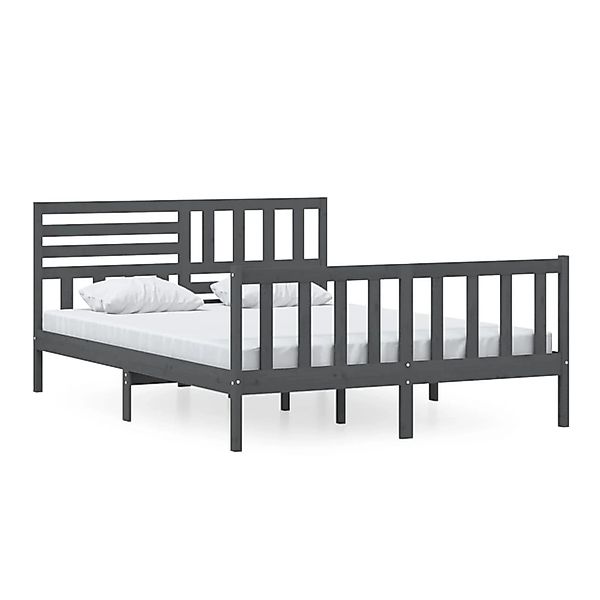 Vidaxl Massivholzbett Grau 150x200 Cm 5ft King Size günstig online kaufen