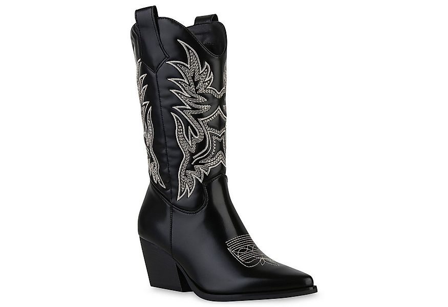 VAN HILL 840142 Cowboystiefel Damen Cowboystiefel Stiefel Stickereien Holzo günstig online kaufen