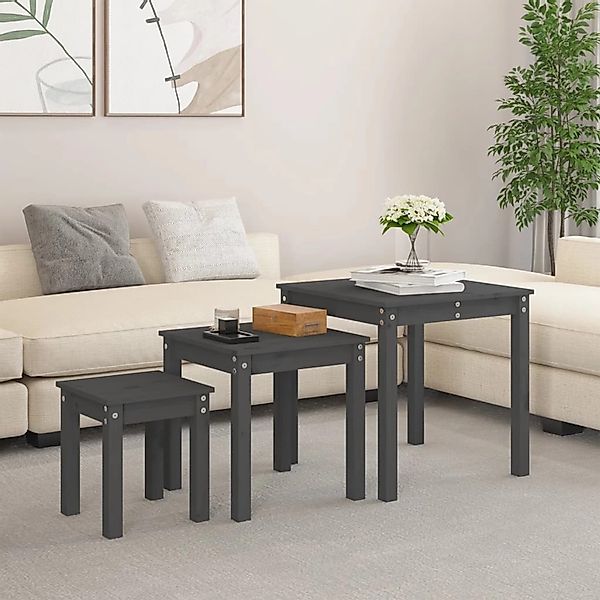 vidaXL Satztische 3 Stk. Grau Massivholz Kiefer Modell 1 günstig online kaufen