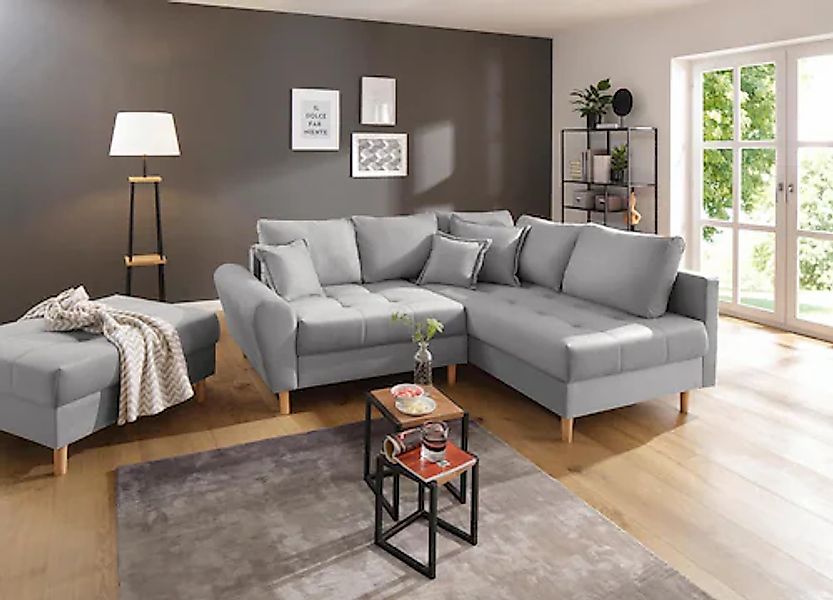 Home affaire Ecksofa »Rice L-Form, B: 223 cm« Set: Sofa & Hocker, mit 3 Zie günstig online kaufen