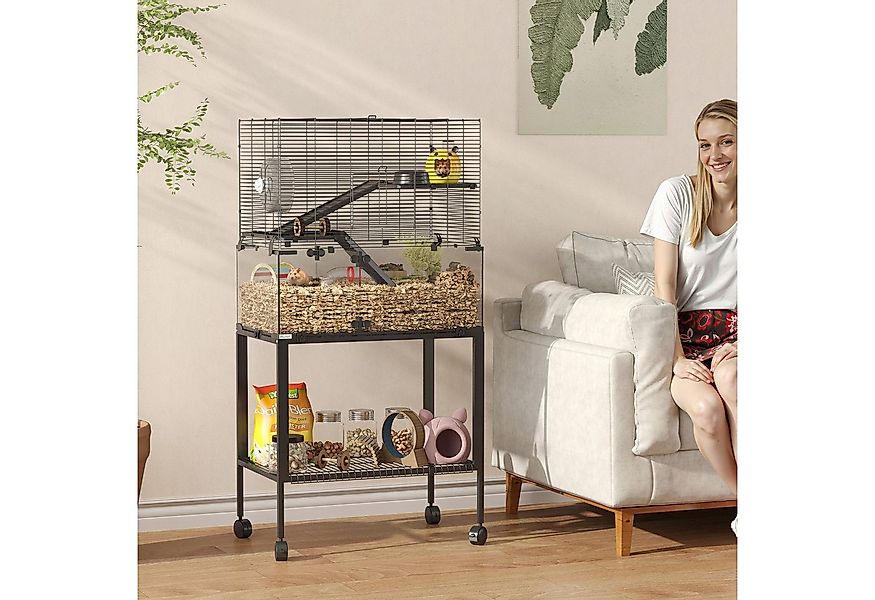 PawHut Kleintierkäfig Kleintiergehege mit 3 Ebenen, Zubehör, für Hamster, Z günstig online kaufen