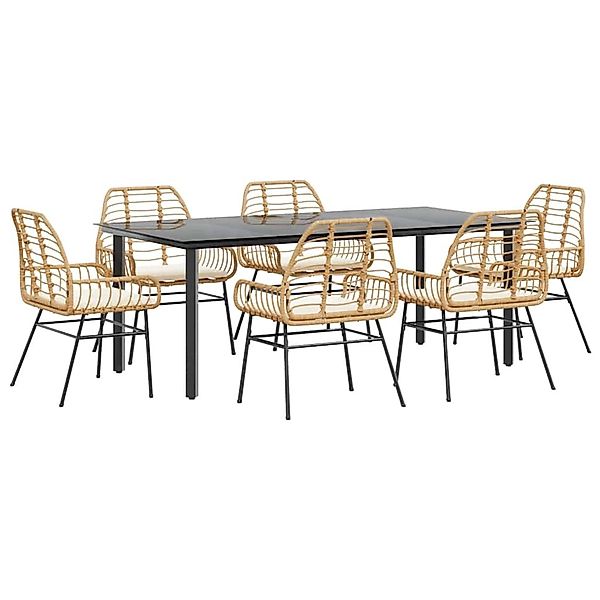 vidaXL 7-Tlg Garten-Essgruppe mit Kissen Braun Poly Rattan Glas 3334560 günstig online kaufen
