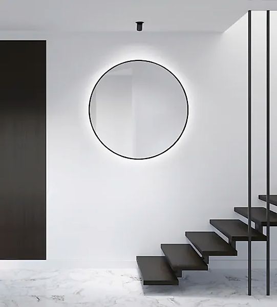 Talos LED-Lichtspiegel rund, mit indirekter LED Beleuchtung in schwarz matt günstig online kaufen