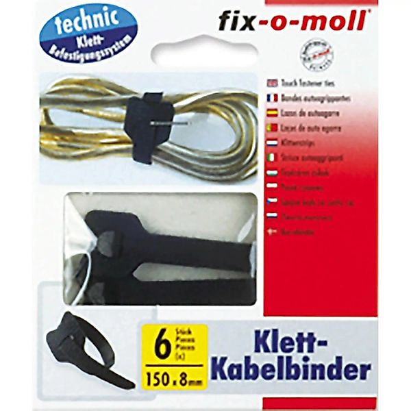 Fix-o-moll Klett-Kabelbinder Schwarz 15 cm x  8 mm 6 Stück günstig online kaufen