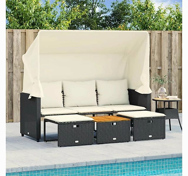 vidaXL Sofa, Outdoor-Sofa 3-Sitzer mit Dach und Hockern Schwarz Poly-Rattan günstig online kaufen