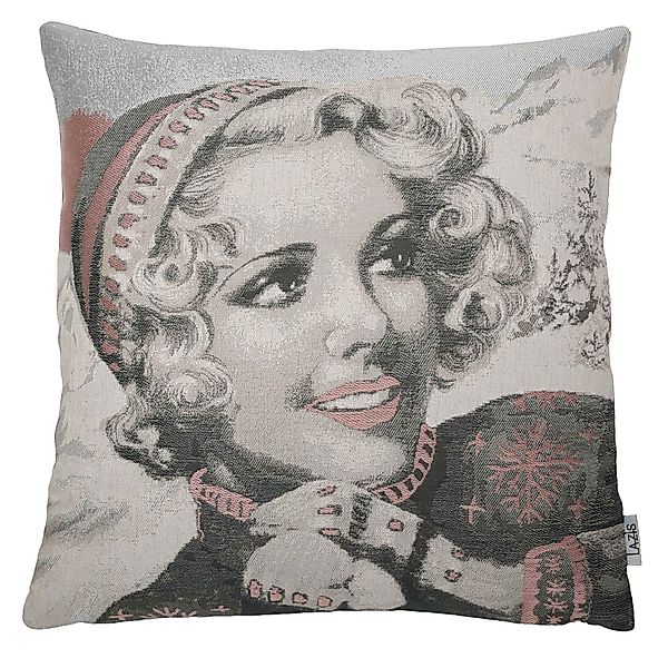 Wendekissenhülle Dorli-Petje 50x50cm - Aufdruck gewebte Skiläuferin günstig online kaufen