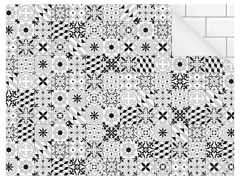 Bilderdepot24 Küchenrückwand schwarz-weiß dekor Fliesenoptik Muster Geometr günstig online kaufen