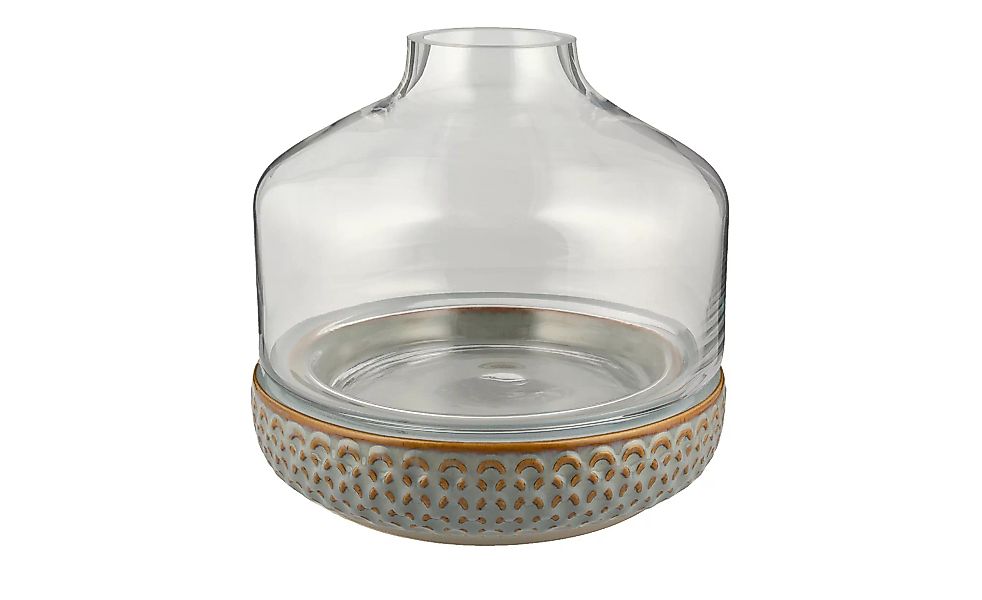 Vase mit Steinboden - grau - Glas , Steingut - 22 cm - Dekoration > Vasen - günstig online kaufen