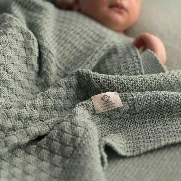 Babydecke Quadratische Strick-Babydecke Kuscheldecke aus Baumwolle, günstig online kaufen