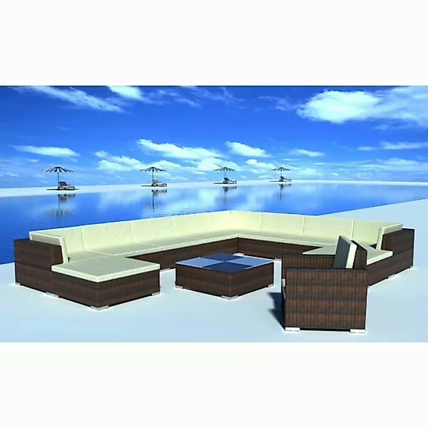 12-tlg. Garten-lounge-set Mit Auflagen Poly Rattan Braun günstig online kaufen