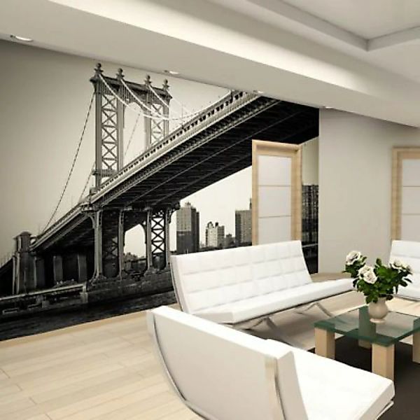artgeist Fototapete Manhattan Brücke, New York schwarz/weiß Gr. 200 x 154 günstig online kaufen