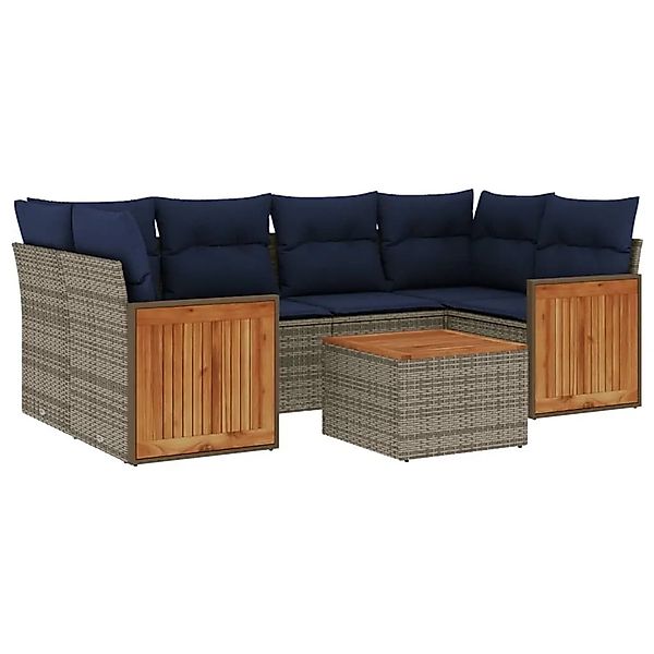 vidaXL 7-Tlg Gartensofa-Set mit Kissen Grau Polyrattan 3227482 günstig online kaufen