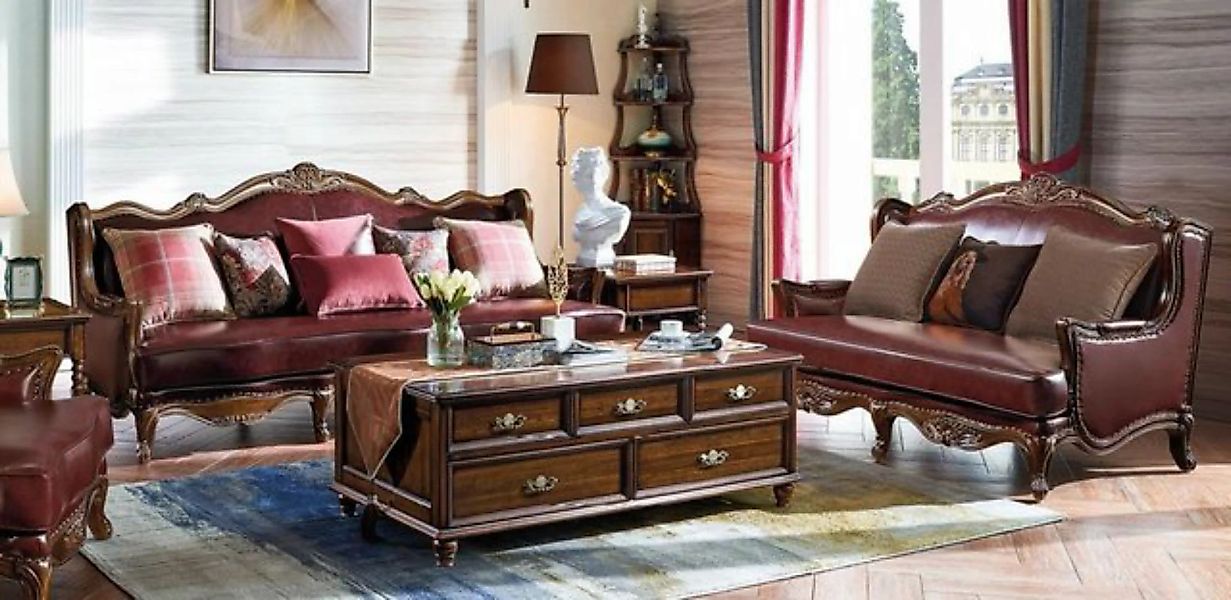 JVmoebel Sofa Empire USA Möbel Antik Stil Ledersofa 3+2 Sitzer Sofagarnitur günstig online kaufen
