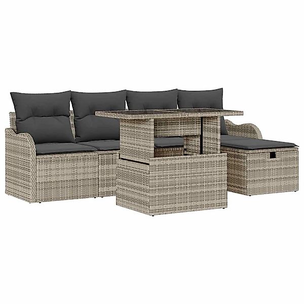vidaXL Garten-Sofa-Set mit Kissen 6-Tlg Hellgrau Poly Rattan 3361041 günstig online kaufen