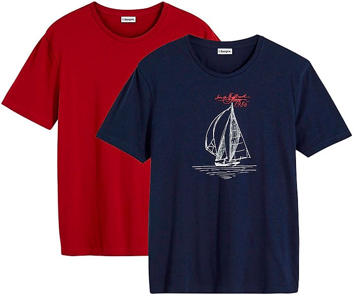 bonprix T-Shirt (Packung, 2-tlg) Regular Fit, Kurzarm-Design, mit maritimen günstig online kaufen