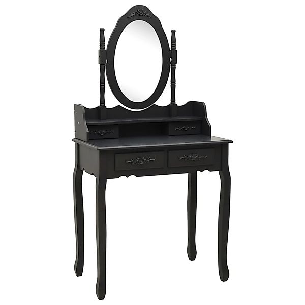 vidaXL Schminktisch-Set mit Hocker Schwarz 75x69x140cm Paulownia-Holz günstig online kaufen