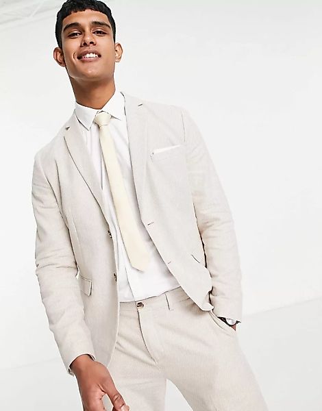 Selected Homme – Schmal geschnittene Anzugjacke aus Leinenmischung in Beige günstig online kaufen