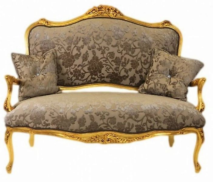 Casa Padrino Sofa Barock Sofa Grau-Khaki Muster / Gold - italienischer Stil günstig online kaufen