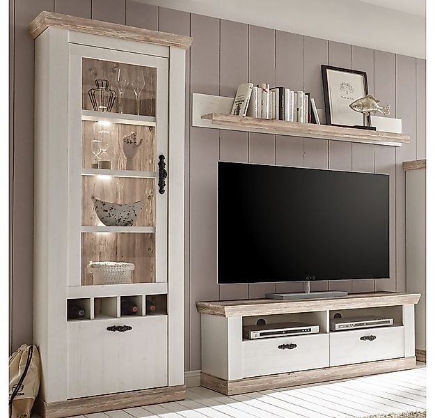 Lomadox Wohnwand FERNA-61, (4-St), Pinie weiß und Oslo Nb. 215x201x44 cm günstig online kaufen