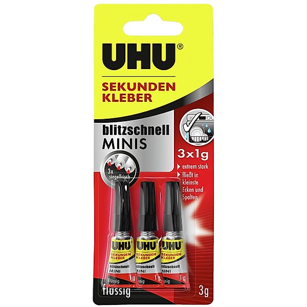 Uhu Sekundenkleber Blitzschnell Minis Flüssig 3 x 1 g günstig online kaufen
