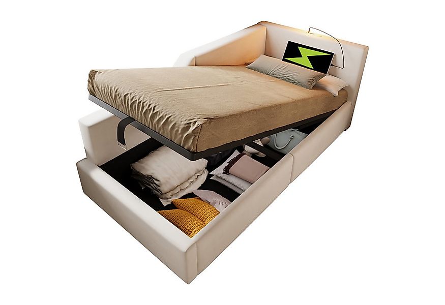 Flieks Polsterbett, Daybett 90x190cm mit hydraulischem Stauraum Leselicht L günstig online kaufen