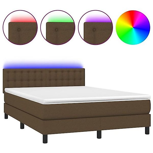 vidaXL Boxspringbett Boxspringbett mit Matratze LED Dunkelbraun 140x200 cm günstig online kaufen