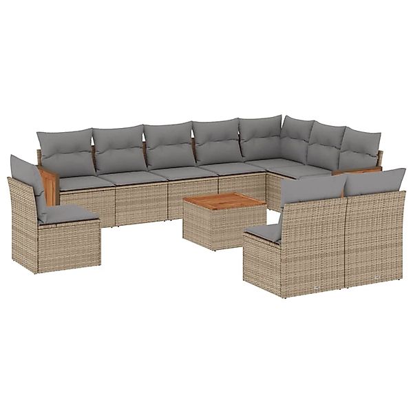 vidaXL 11-Tlg Garten-Sofagarnitur mit Kissen Beige Poly Rattan 3260162 günstig online kaufen