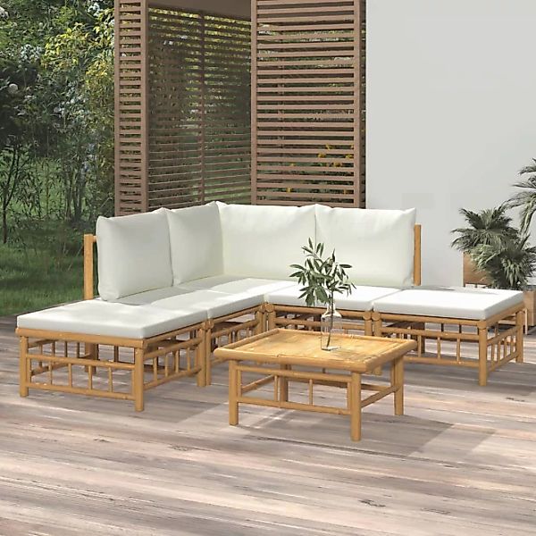 Vidaxl 6-tlg. Garten-lounge-set Mit Cremeweißen Kissen Bambus günstig online kaufen