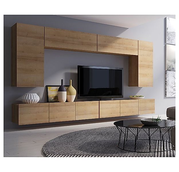 Lomadox Wohnwand CAIRNS-132, (6-St), in Eiche Nb., Modern, grifflos günstig online kaufen