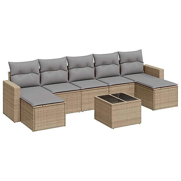 vidaXL 8-Tlg Garten-Sofagarnitur mit Kissen Beige Poly Rattan 3251686 günstig online kaufen