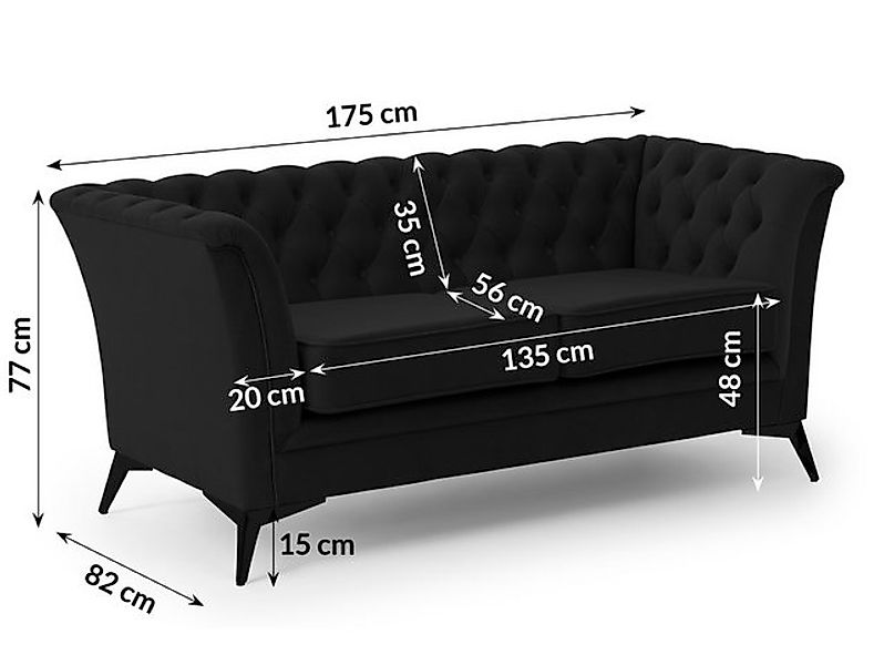 S-Style Möbel Chesterfield-Sofa Whitby, 2-Sitzer aus Samt mit goldenen, sil günstig online kaufen