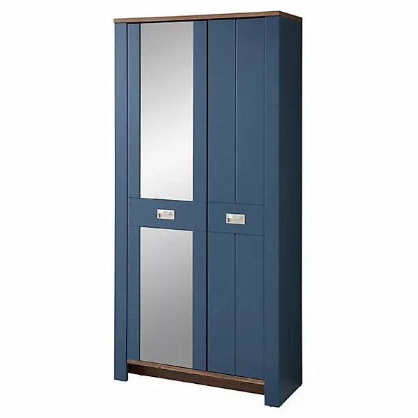 Garderobenschrank matt blau mit Eiche mit Spiegel DEVON-36 Landhausstil, 98 günstig online kaufen