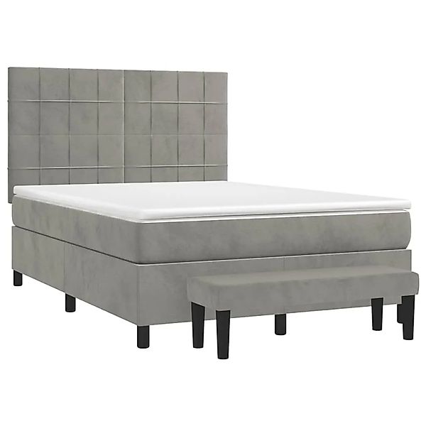 vidaXL Boxspringbett mit Matratze Hellgrau 140x200 cm Samt 3137845 günstig online kaufen
