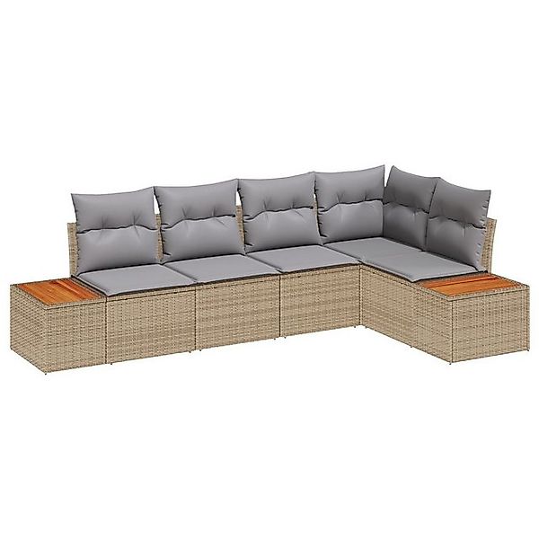 vidaXL Loungesofa 5-teiliges Garten-Sofa-Set mit Kissen Beige Poly Rattan, günstig online kaufen