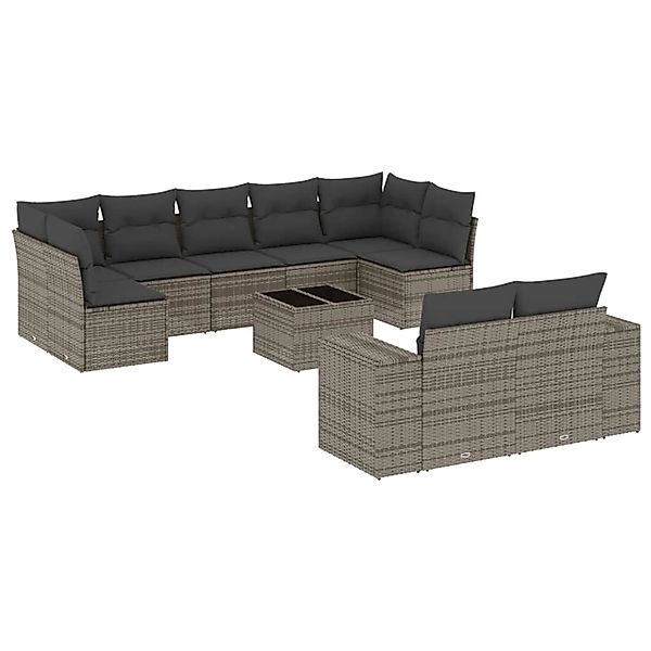 vidaXL 10-Tlg Garten-Sofagarnitur mit Kissen Grau Poly Rattan 3223029 günstig online kaufen