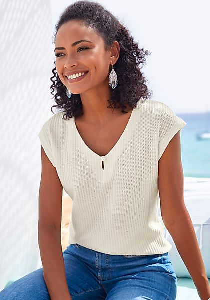 LASCANA Kurzarmshirt mit Zierperle aus weicher günstig online kaufen