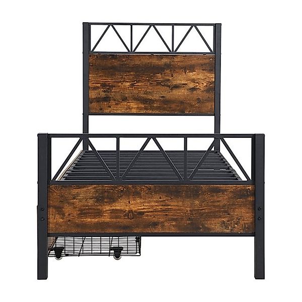 Yemaster Metallbett Stilvolles Metallbett mit Schubladen,vintage-holzfarben günstig online kaufen