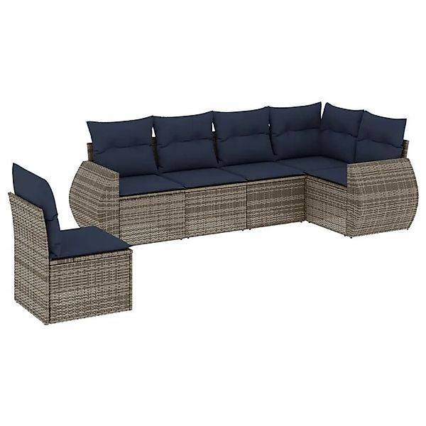 vidaXL 6-Tlg Gartensofa-Set mit Kissen Grau Polyrattan 3221430 günstig online kaufen