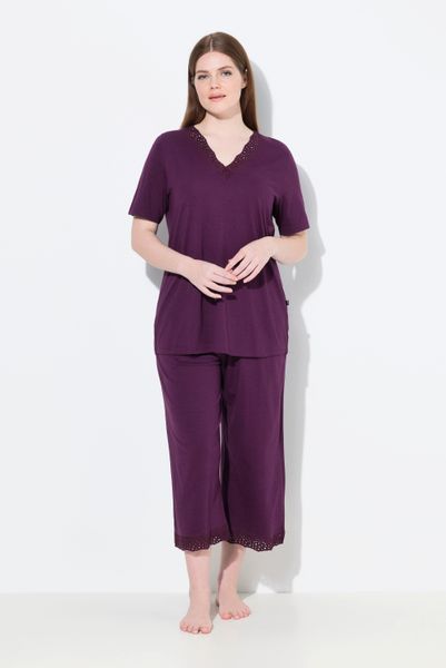 Ulla Popken Pyjama Pyjama Lochstickerei Halbarm günstig online kaufen