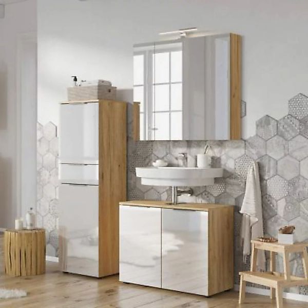 Lomadox Badezimmer Komplett Set mit Glasfronten AVANOS-01 in weiß mit Navar günstig online kaufen