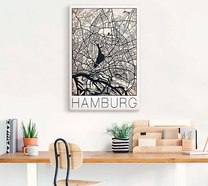 Artland Leinwandbild "Retro Karte Hamburg Deutschland Grunge", Deutschland, günstig online kaufen