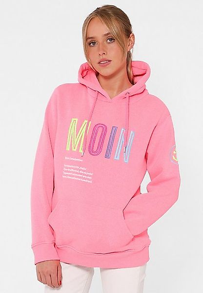 Zwillingsherz Sweat-Hoodie, mit aufgesticktem "MOIN"-Schriftzug in Neonfarb günstig online kaufen