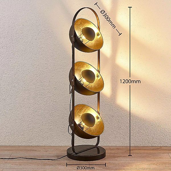 Stehlampe Muriel 3-fl. schwarz/gold günstig online kaufen