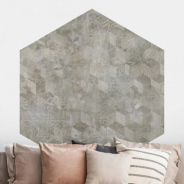 Hexagon Tapete selbstklebend Geometrisches Vintage Muster mit Ornamenten Be günstig online kaufen