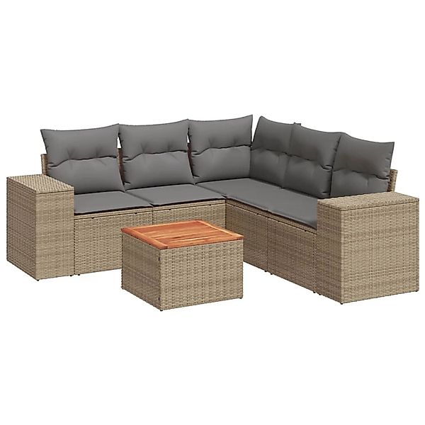 vidaXL 6-Tlg Garten-Sofagarnitur mit Kissen Beige Poly Rattan 3257774 günstig online kaufen