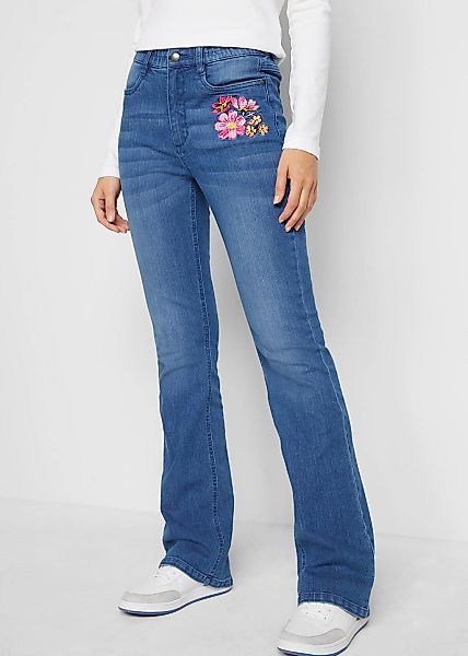 bonprix Bootcut-Jeans Slim Fit Passform, High Waist, mit Stickerei günstig online kaufen