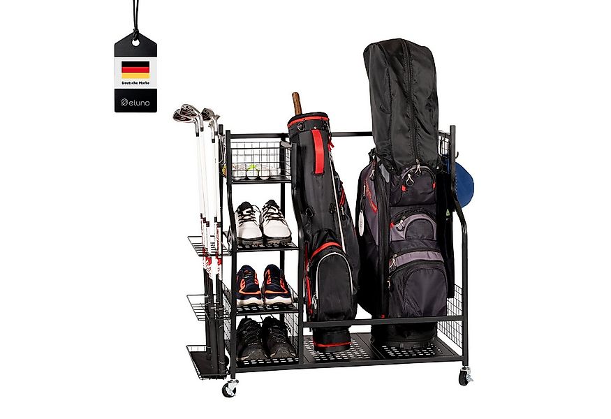 eluno Sportgeräte-Regalwagen passend für 2 Golftaschen, aus schwarzem Stahl günstig online kaufen