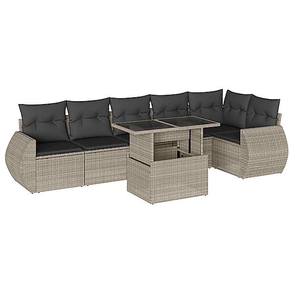 vidaXL 7-Tlg Garten-Sofagarnitur mit Kissen Hellgrau Poly Rattan 3268552 günstig online kaufen